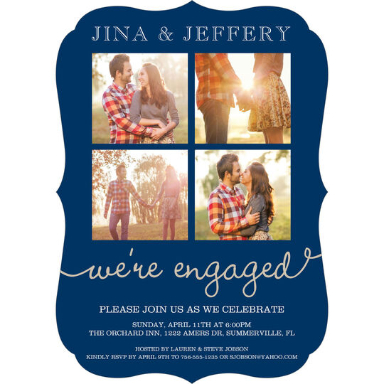 Navy Our Love Story Engagement Invitations